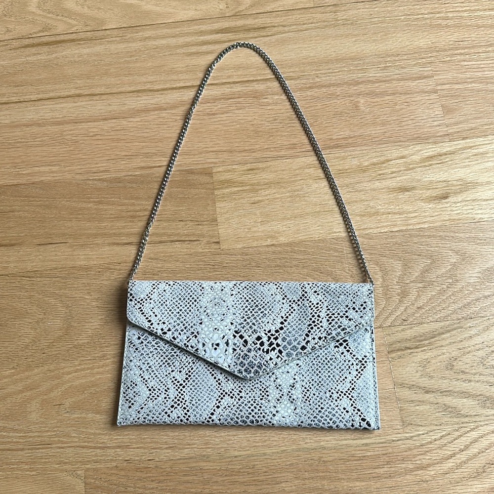 Snakeskin Clutch Purse with Metal Chain Strap